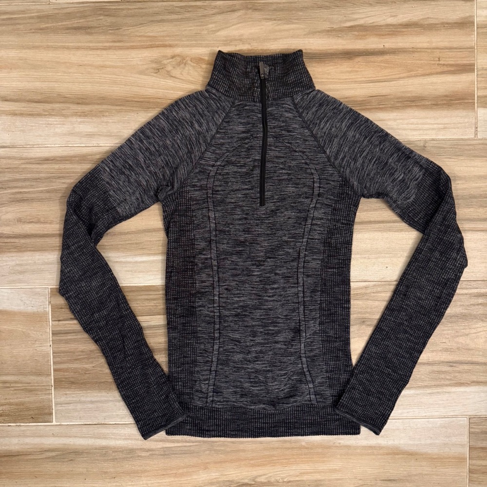 Lululemon Rest Less‎ 1/4 Zip Pullover Space Dye Heathered Black Grey Long Sleeve